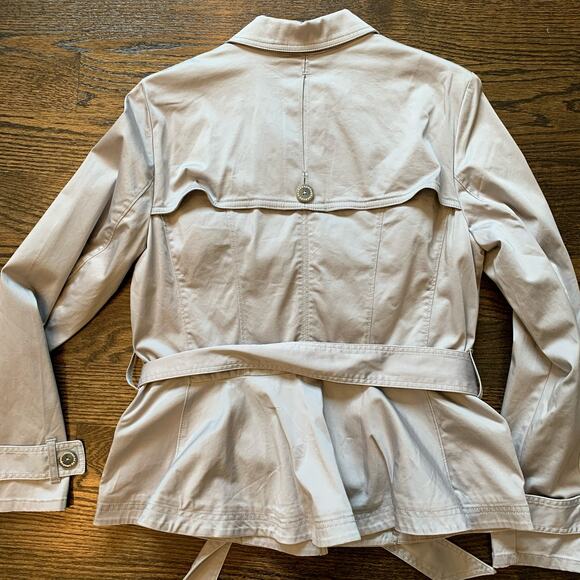 WHBM grey short trench belted jacket crystal buttons size 12 NEW - Picture 5 of 16